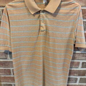 Levis Mens Beige Polo Shirt W/Blue Stripes Short Sleeve Sz L VTG